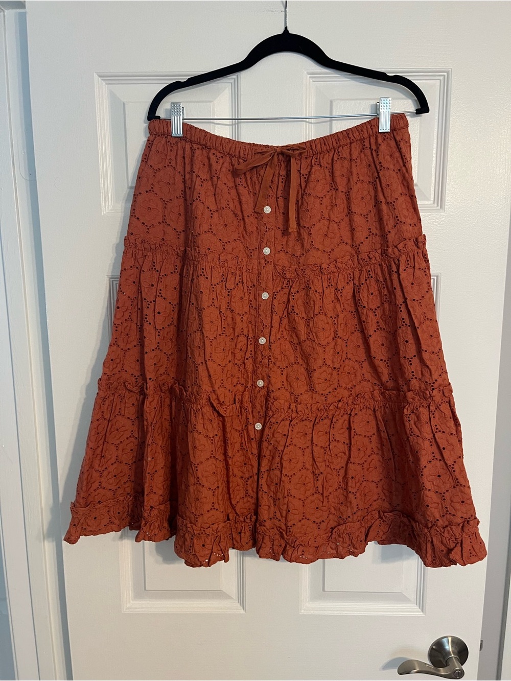 100% Cotton Roller Rabbit Rust Eyelet Tiered Midi Skirt